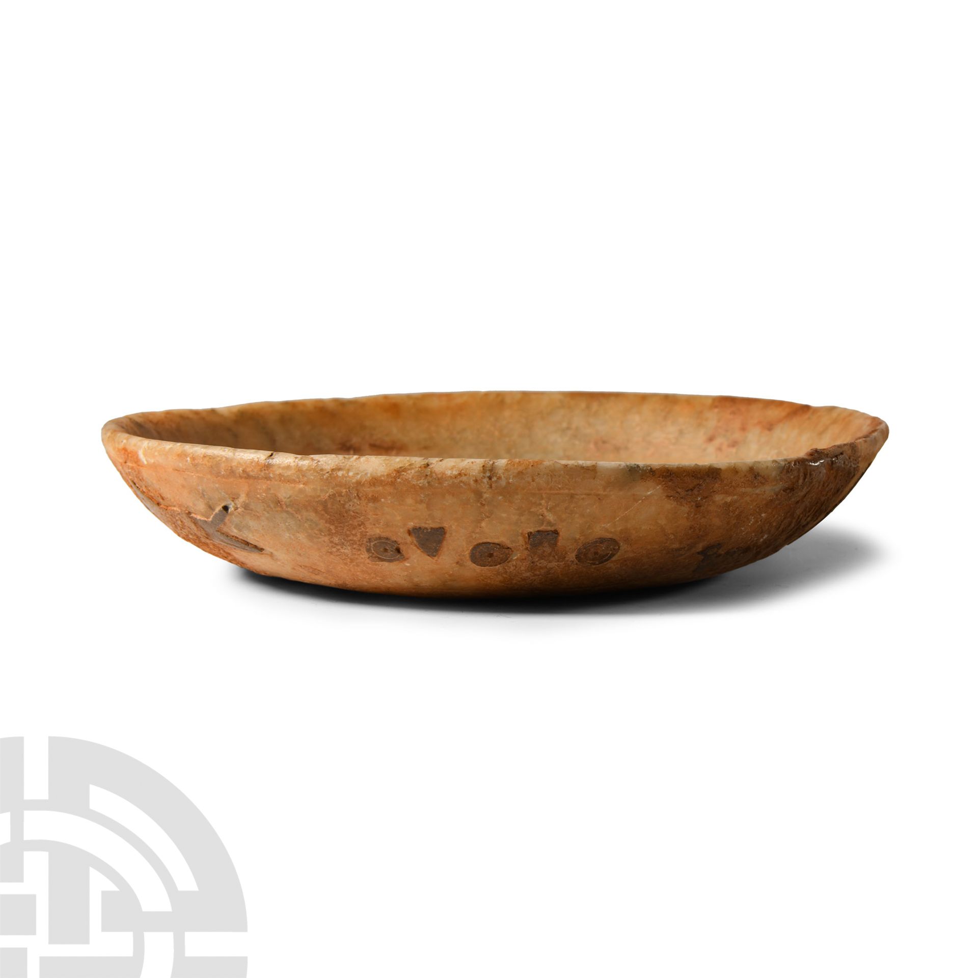 Mesopotamian Alabaster Bowl with Inlaid Animals - Image 2 of 2