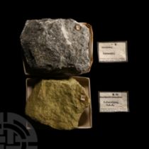 Natural History - Historic Boxed Greisen Mineral Sample From Cornwall and Dunite-Olivinite From Nort
