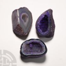 Natural History - Purple Agate Crystal Geode Cut Half Group.