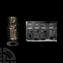 Old Babylonian Haematite Cylinder Seal with Presentation Scene