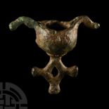 Greek Geometric Miniature Bronze Vessel with Cross
