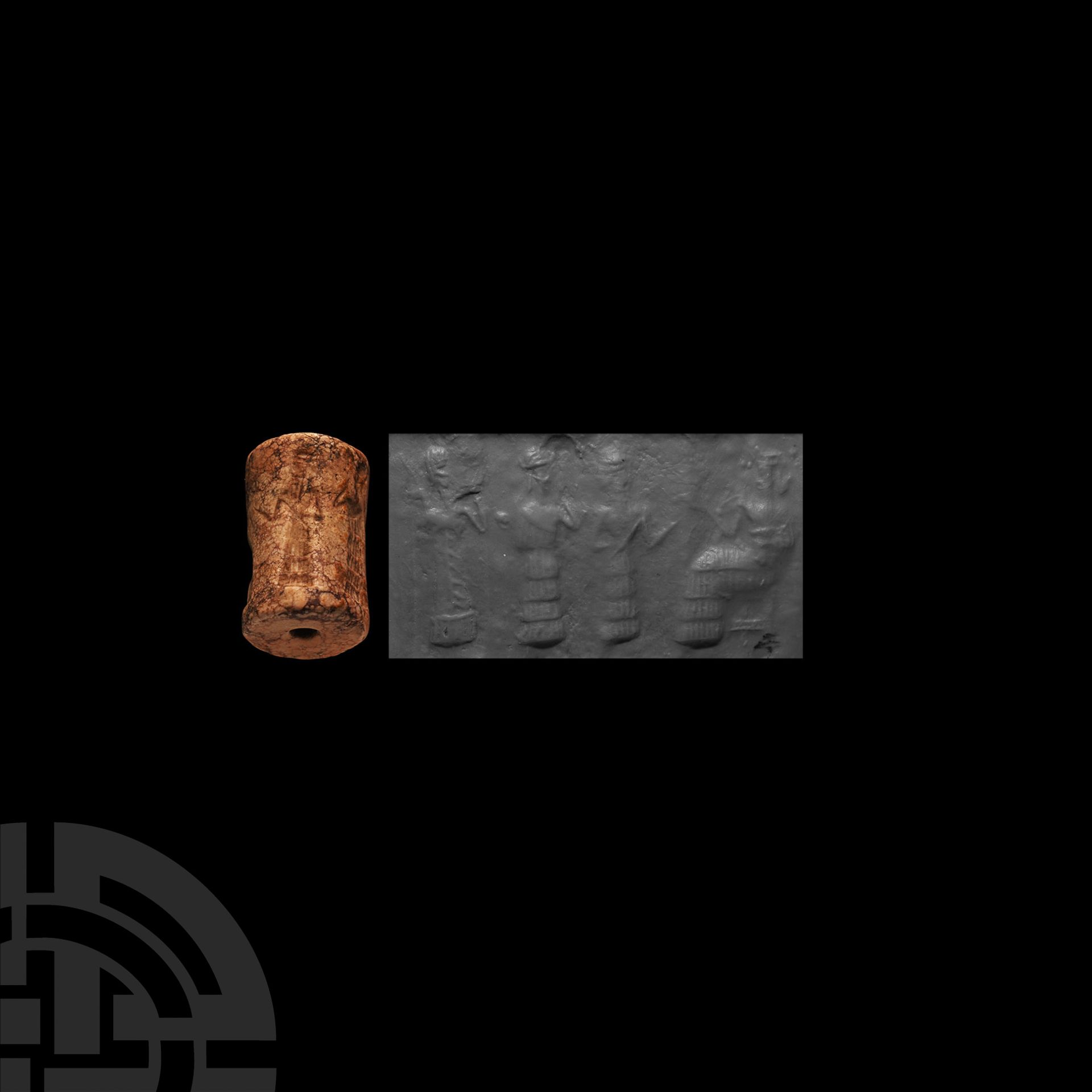Western Asiatic Marble Cylinder Seal with Worship Scene