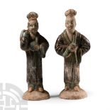 Chinese Qing Glazed Terracotta Pair of Ladies