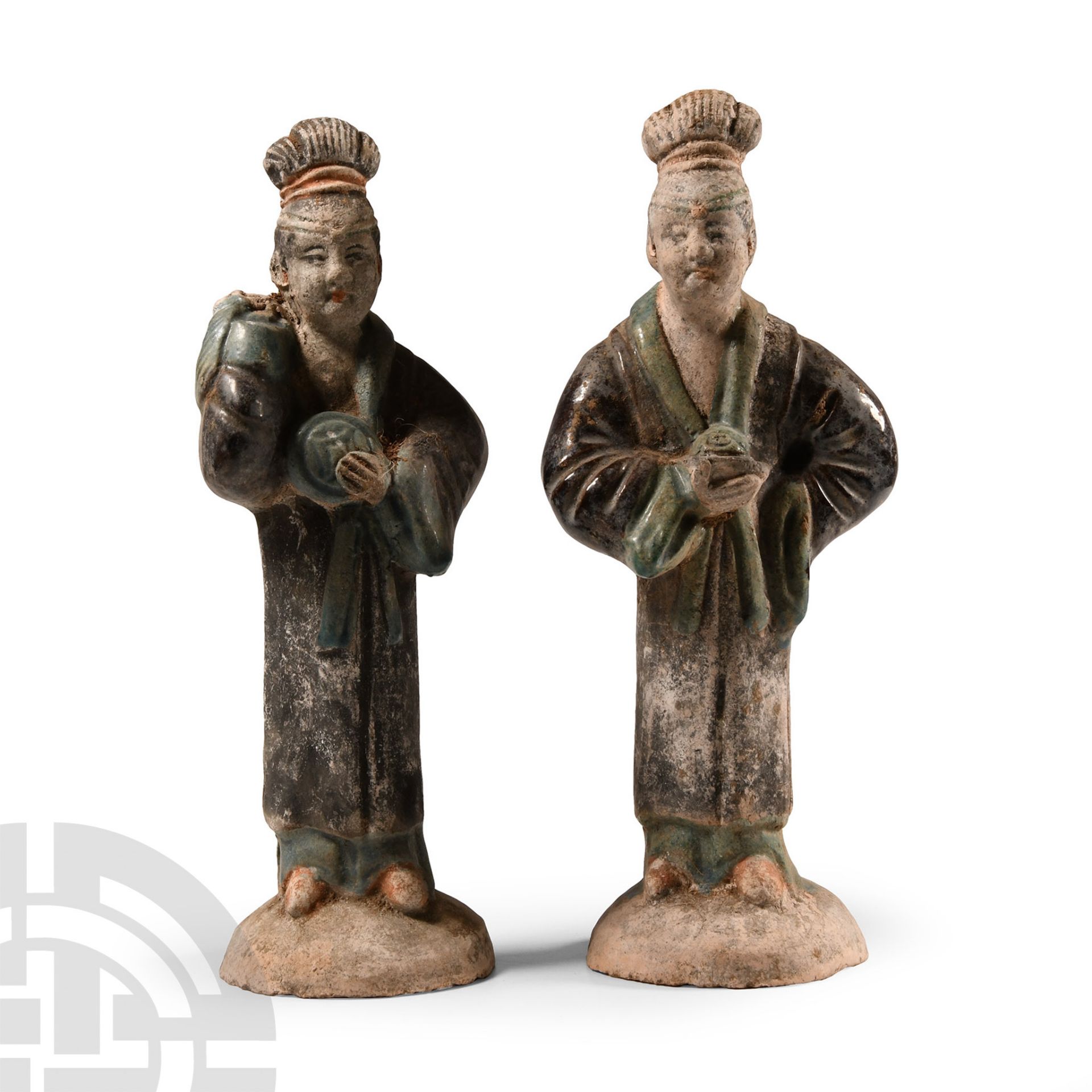 Chinese Qing Glazed Terracotta Pair of Ladies