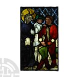 Medieval Stained Glass Panel with Christ before Pilate