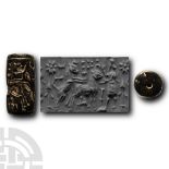 Mesopotamian Cylinder Seal with Figure and Horses