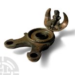 Very Large Roman Bronze Oil Lamp with Jupiter and Eagle