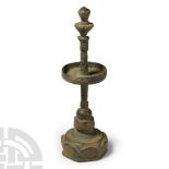 South East Asian Bronze Tiered Oil Lamp with Finial