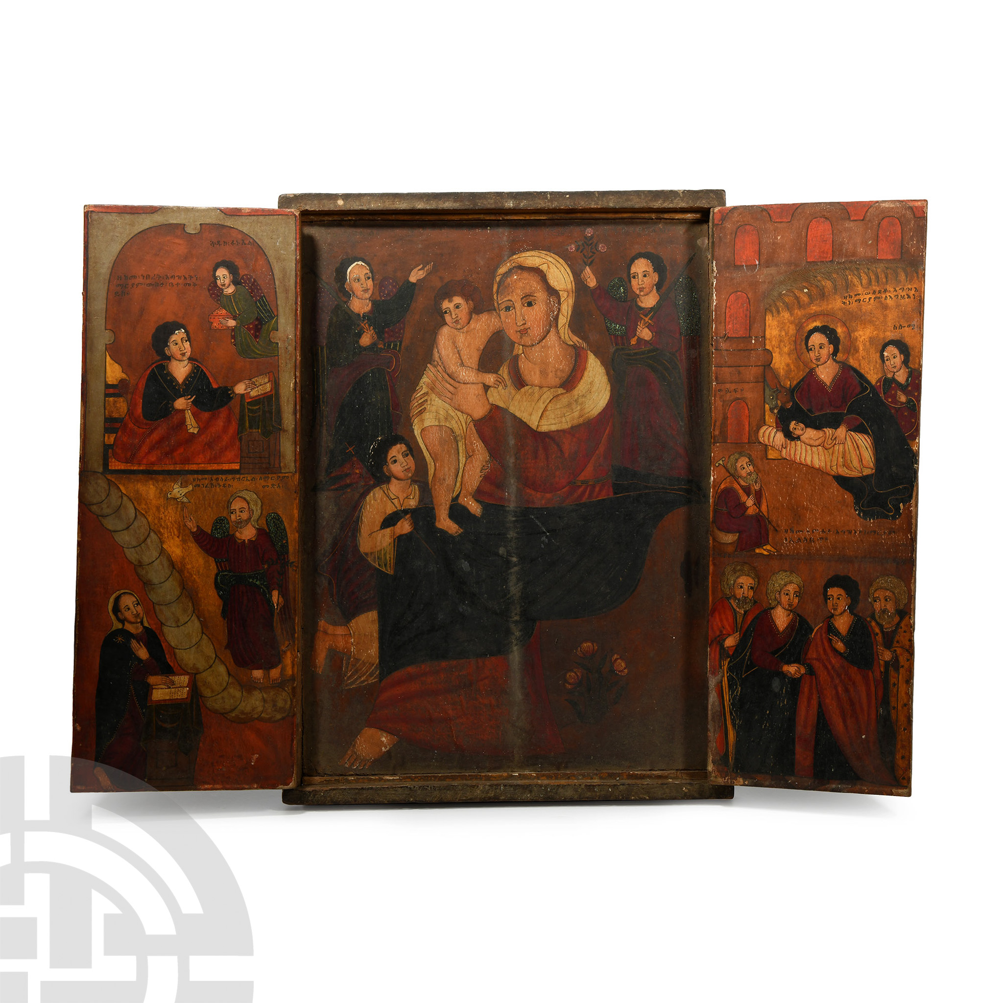 Large Ethiopian Triptych Icon with the Virgin and Child - Image 6 of 6