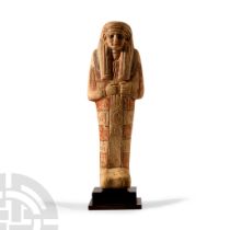 Egyptian Limestone Painted Shabti Inscribed for Ir-Nu