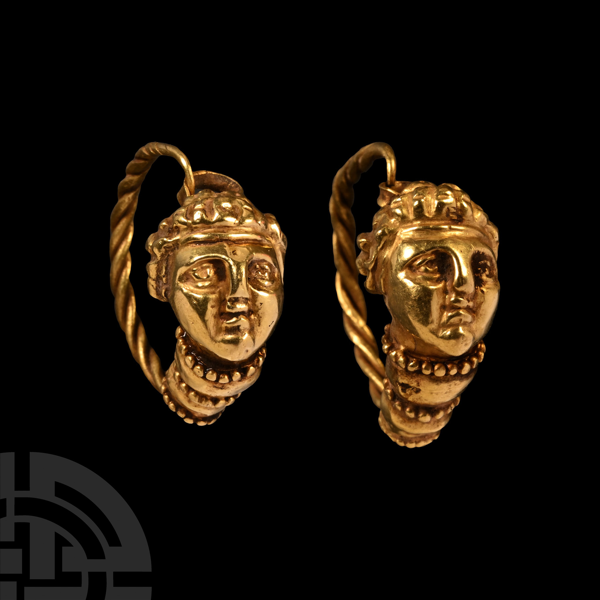 Hellenistic Gold Earrings with Female Heads - Image 2 of 2