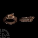 Romano-Egyptian Silver Ring with Bastet and Kittens