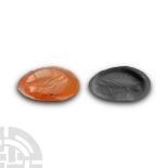 Sassanian Carnelian Stamp Seal with Fish