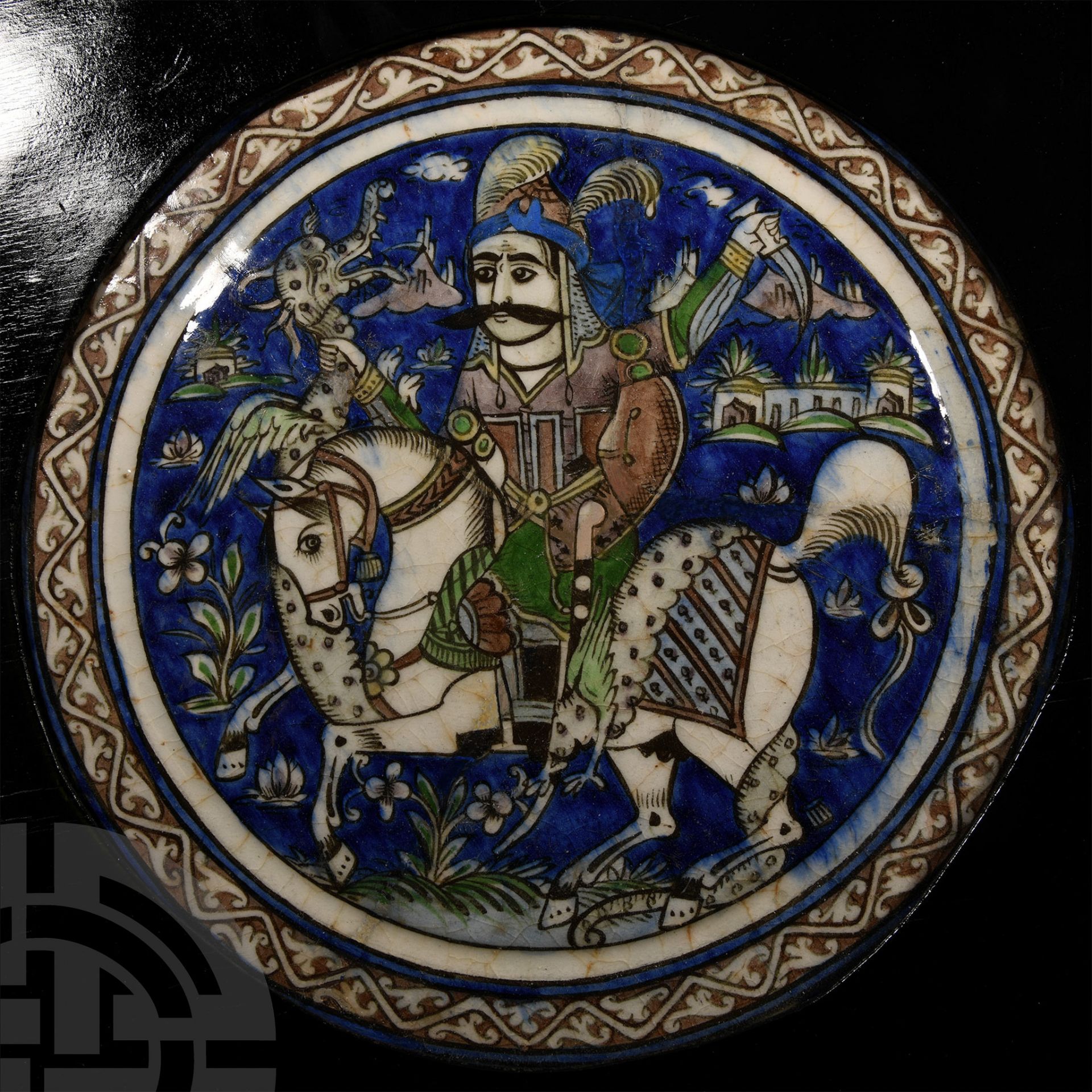 Qajar Glazed Plate with Hero