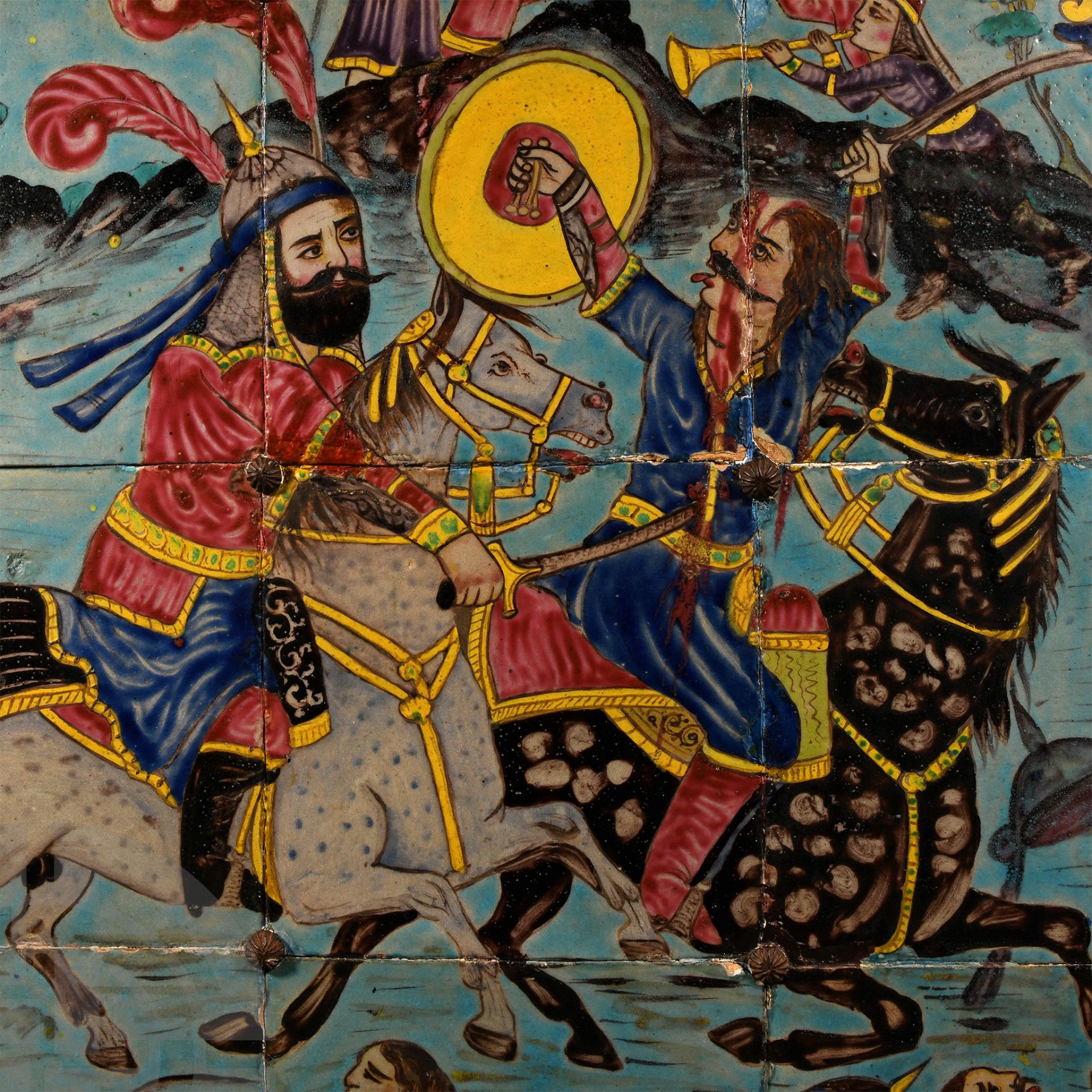 Qajar Tiles Decorated with Persian Battle Scene