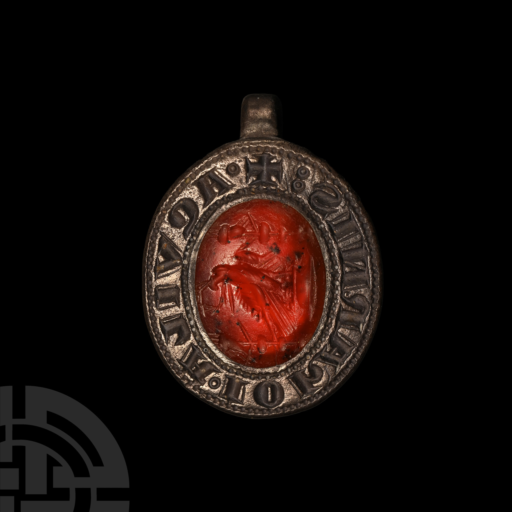 Medieval Silver Seal Matrix for John the Evangelist with Roman Eagle Gemstone - Image 2 of 4