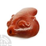 Chinese Han Dyed Jade Bear-Head Vessel Spout