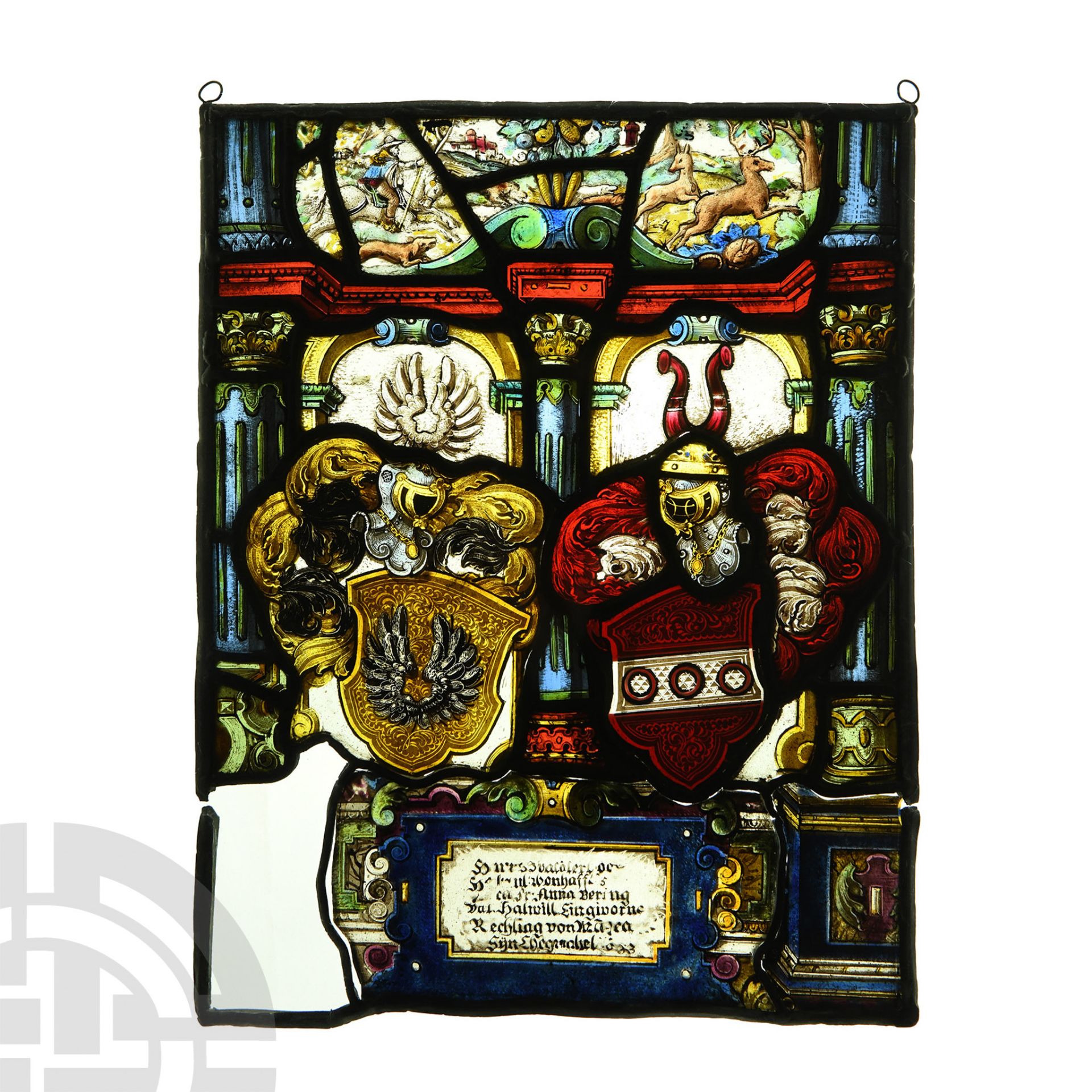Renaissance Stained Glass Panel with Enamelled Armorial Motifs