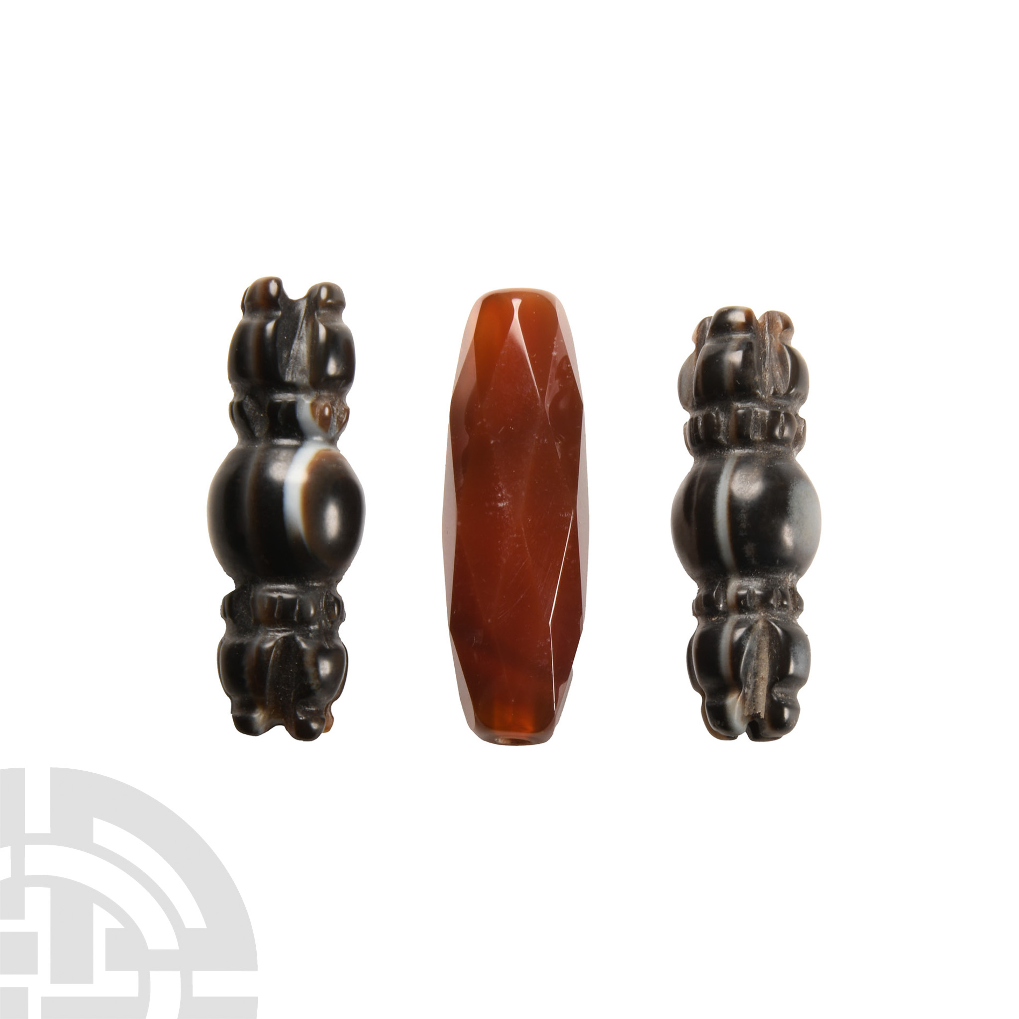 Carved 'Vajra Style' Agate Amuletic Bead Group
