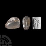 Neo-Babylonian Chalcedony Duck Weight with Engraved Figure