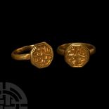 Medieval Gold Signet Ring with Hexagonal Bezel Engraved with an Arabic Inscription
