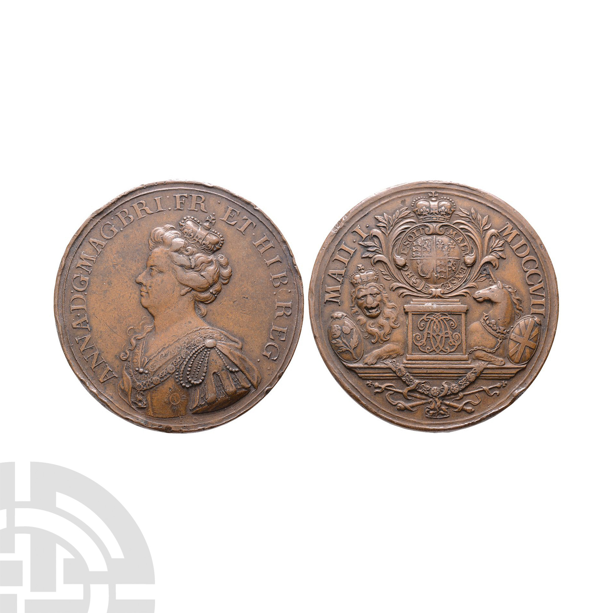 Commemorative Medals - Anne - Union of England and Scotland - Bronze Medallion by Croker