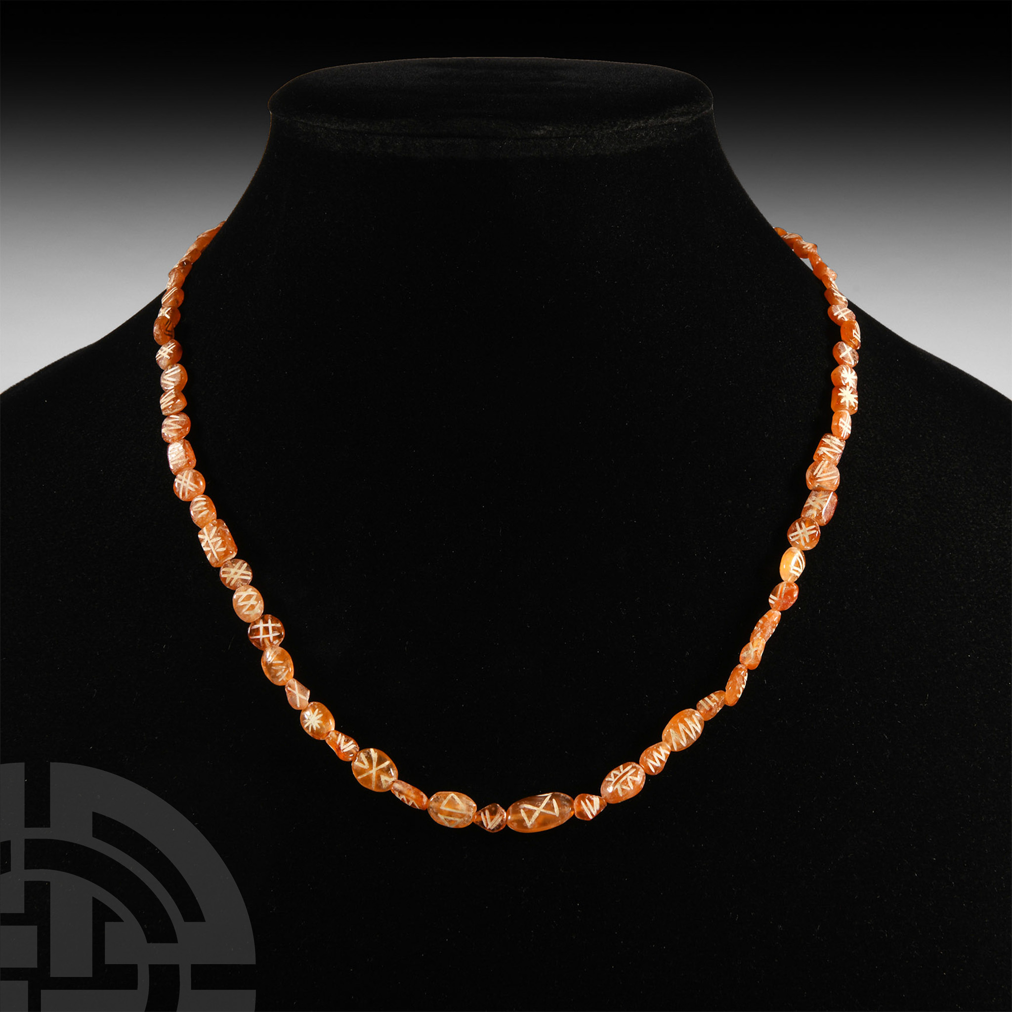 Indus Valley Etched Orange Carnelian Bead Necklace String