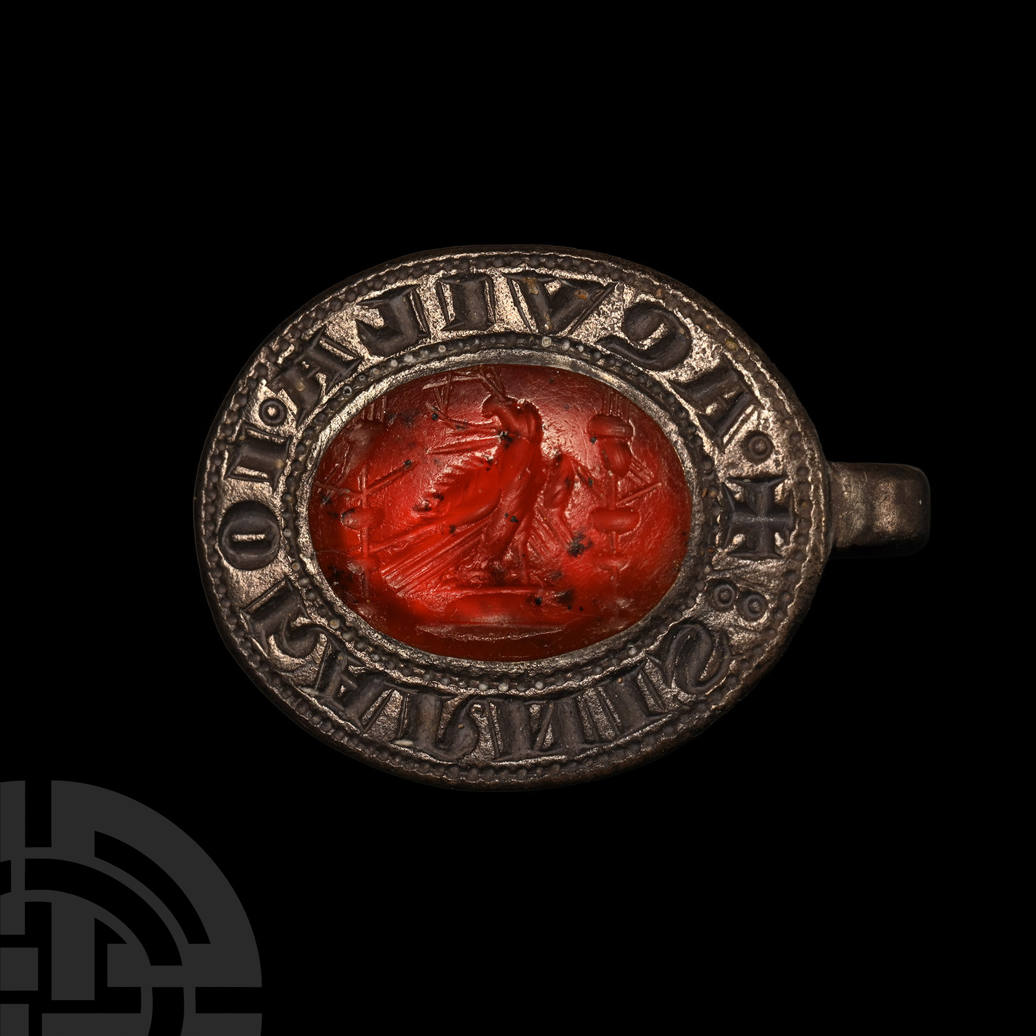 Medieval Silver Seal Matrix for John the Evangelist with Roman Eagle Gemstone - Image 3 of 4