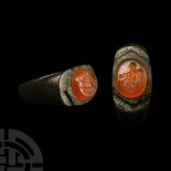 Roman Bronze Ring with Eros Gemstone
