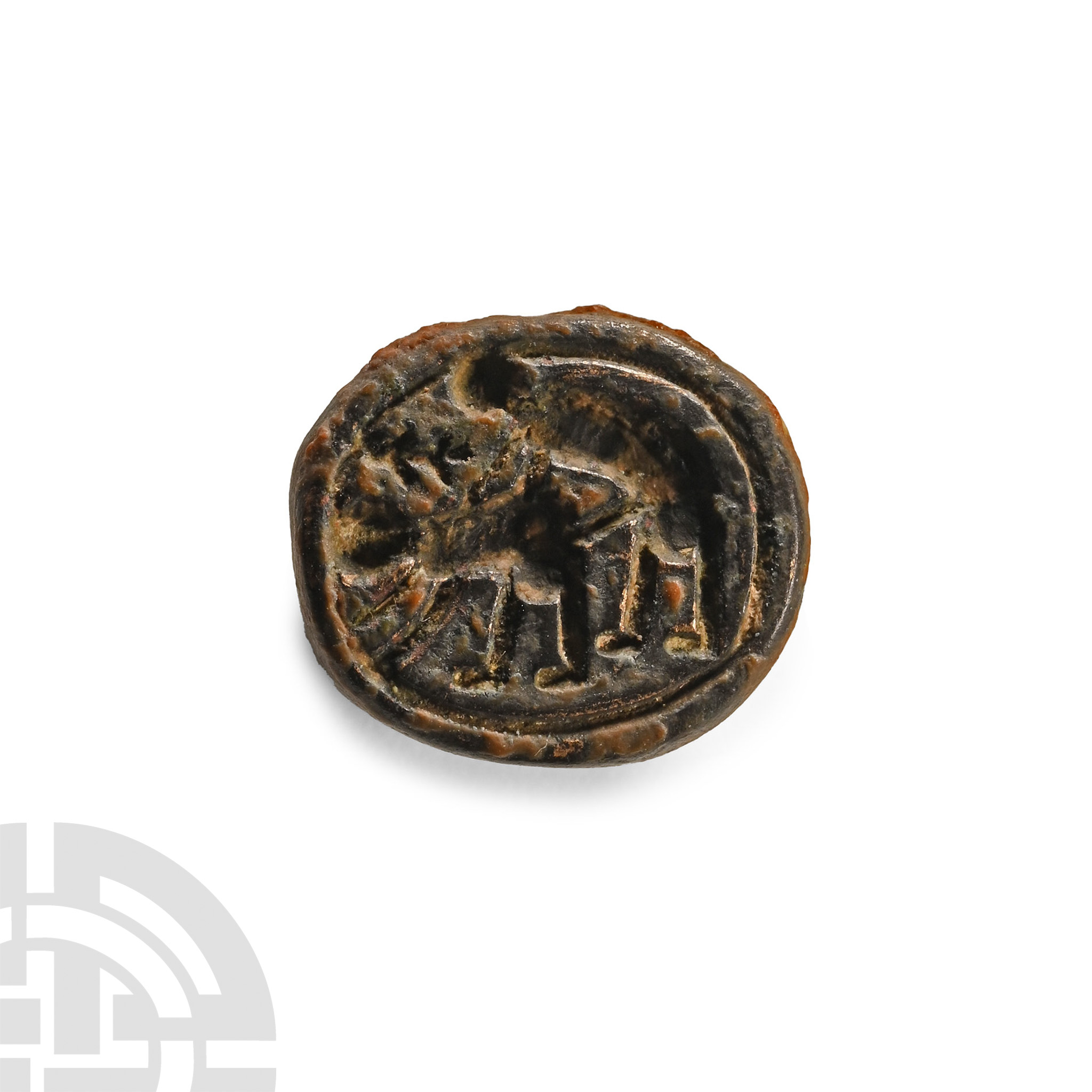Phoenician Bronze Scaraboid Stamp Seal with Erotic Scene - Image 2 of 2
