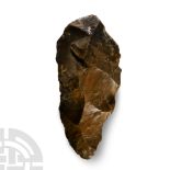 Very Large Stone Age 'Abbevilleien' Caramel and Burnt-Orange Knapped Flint Handaxe