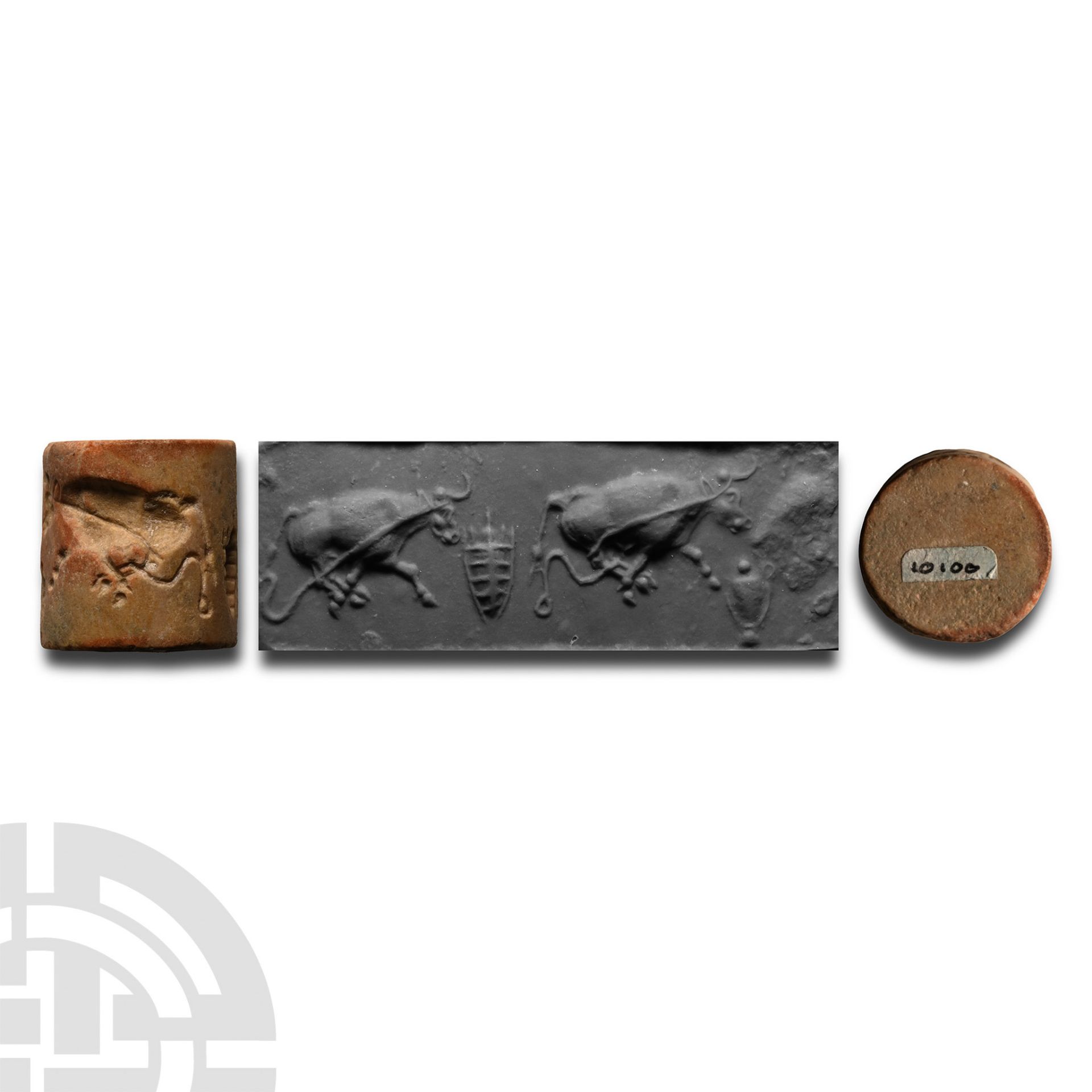 Western Asiatic Stone Cylinder Seal with Advancing Bulls