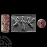 Mesopotamian Amethyst Cylinder Seal with Bearded God