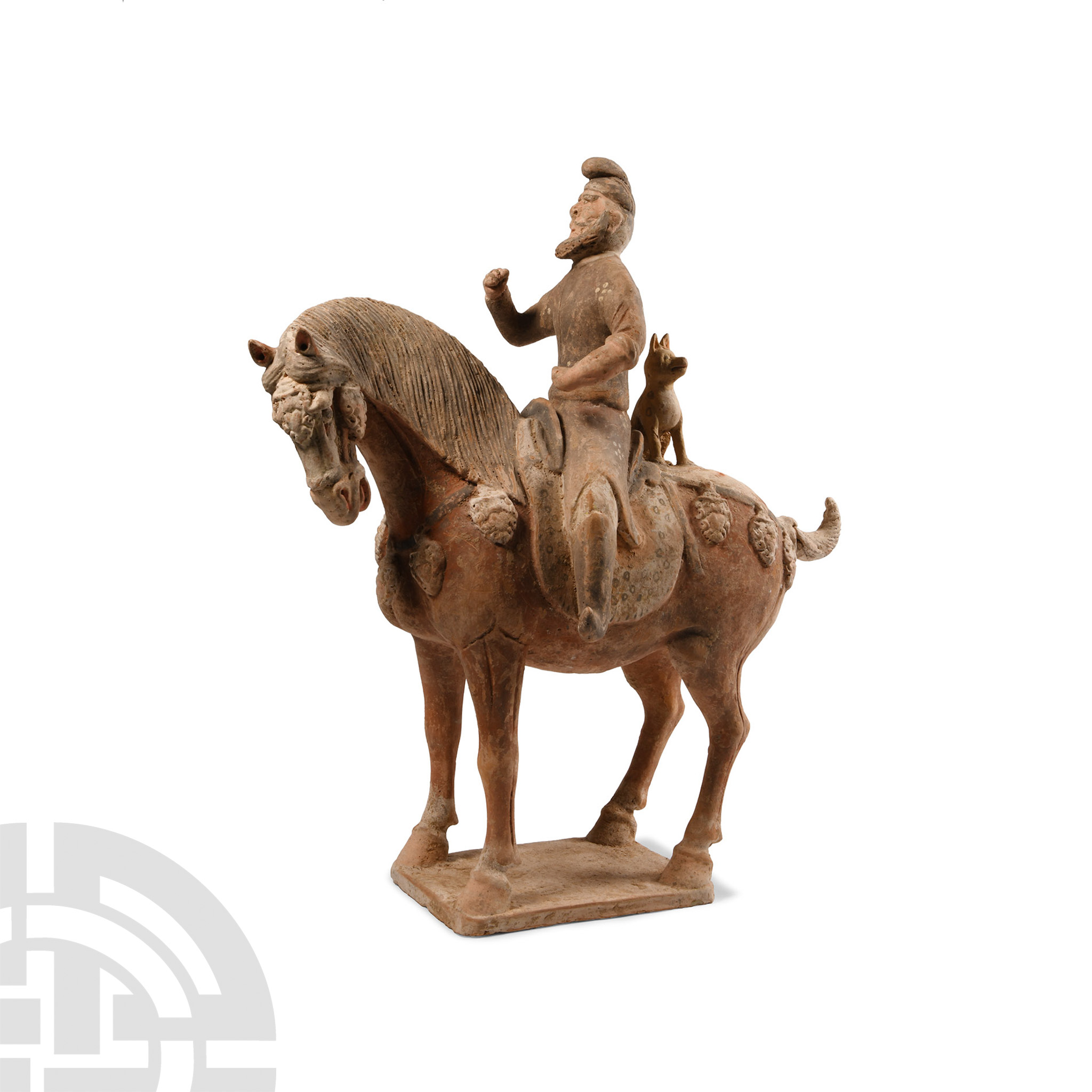 Chinese Tang Ceramic Horse and Rider with Dog