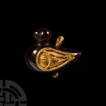 Greek Garnet and Gold Bird Pendant
