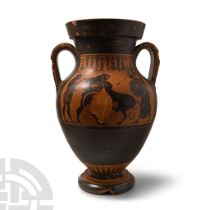 Greek Chalcidian Black-Figure Amphora with Heracles and Nemean Lion