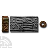 Egyptian Faience Cylinder Seal with Geometric Decoration