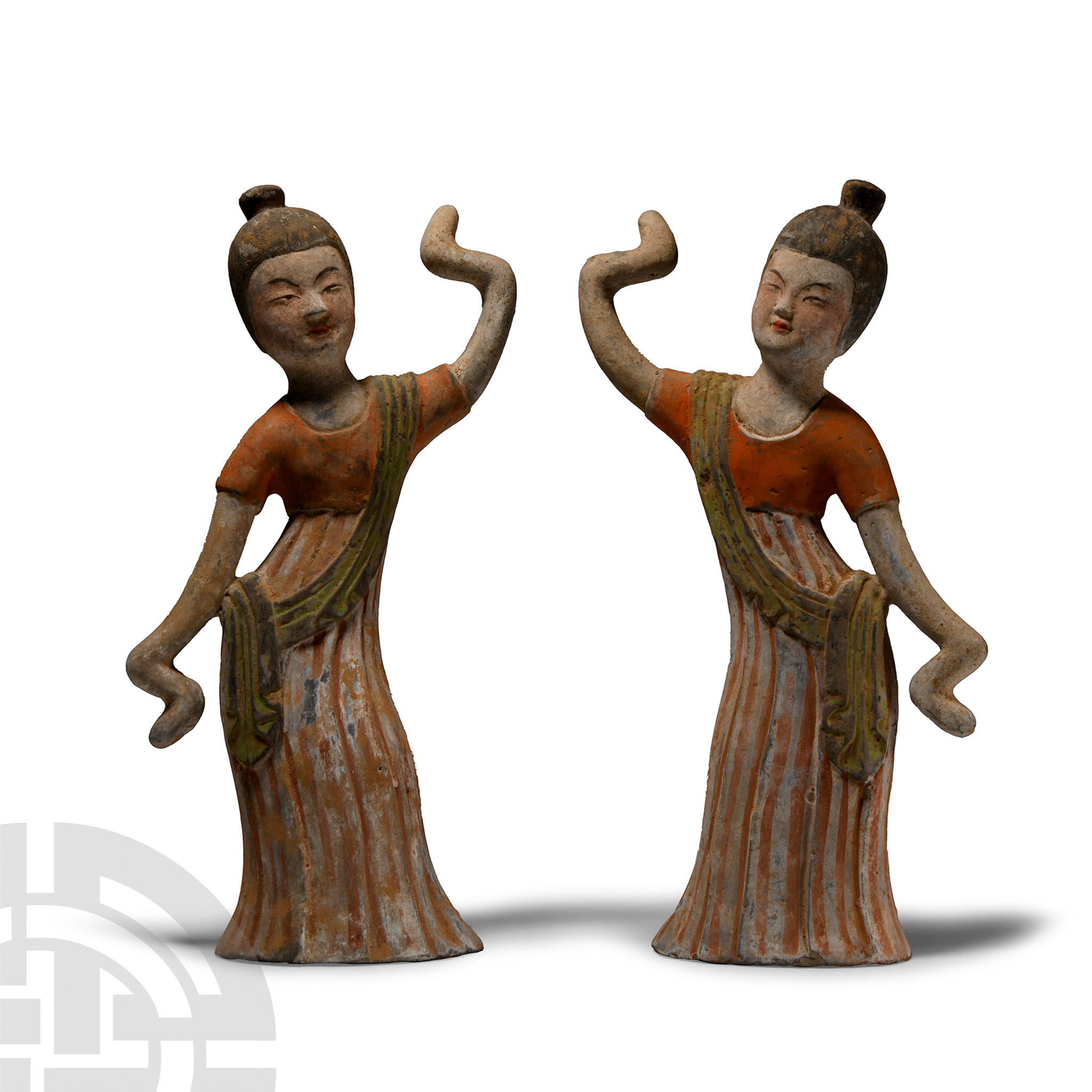 Chinese Tang Painted Dancing Ladies Pair