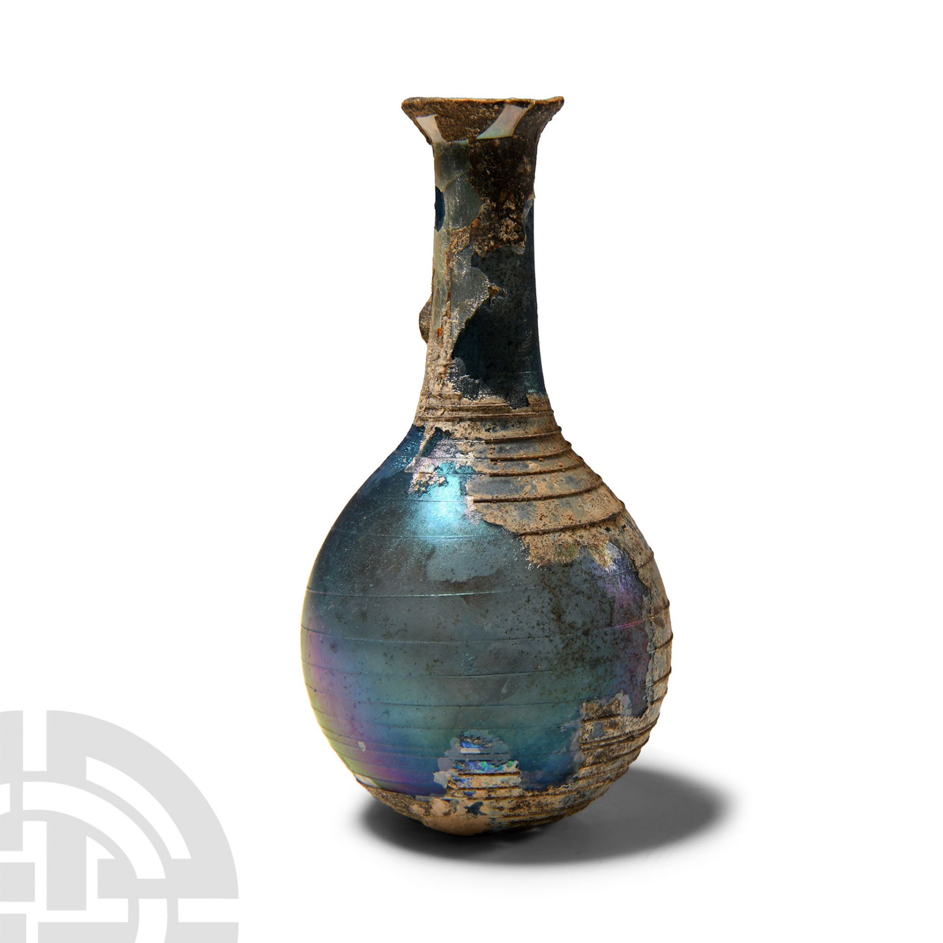 Roman Blue Glass Flask with Fine Trailing