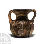 Roman Iridescent Aubergine Glass Jar with Two Handles