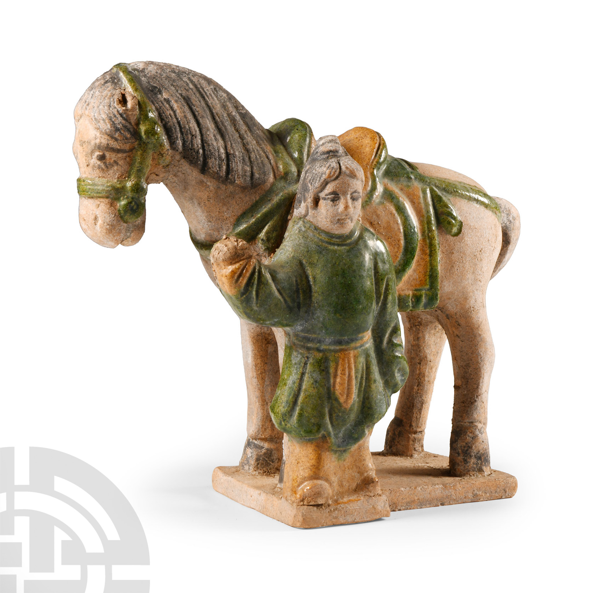 Chinese Ming Glazed Terracotta Horse and Attendant