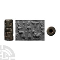 Late Babylonian Stone Cylinder Seal with Presentation Scene