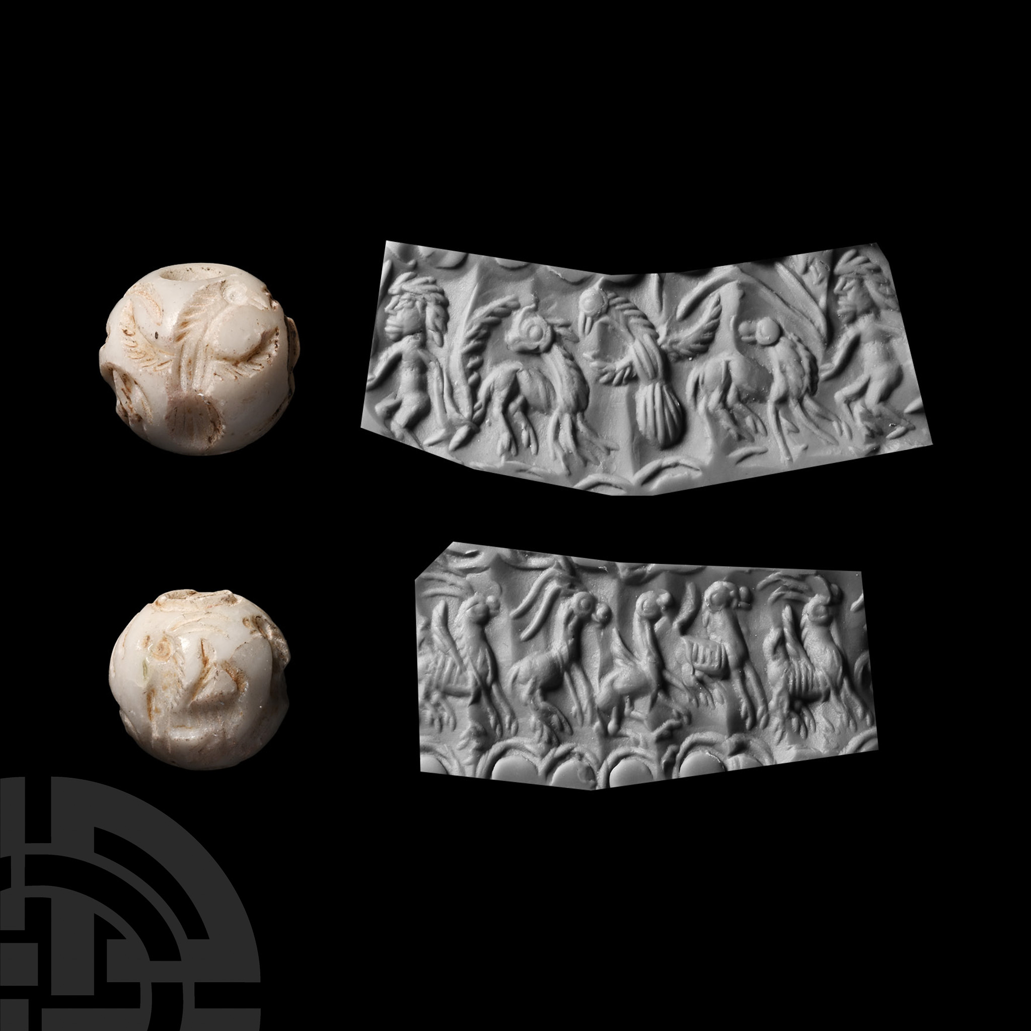 Western Asiatic Stone Beads with Engraved Animals