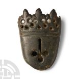 Medieval Bronze Dagger Chape with Openwork Lobed Cross