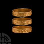 'The Witham on the Hill' Medieval Gold 'The Beautiful Game' Posy Ring with Matched Pairs of Flowers