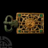 Visigothic Bronze Belt Buckle with Gold and Garnet Inlays