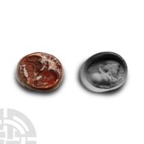 Sassanian Red Jasper Stamp Seal with Human-Headed Bull