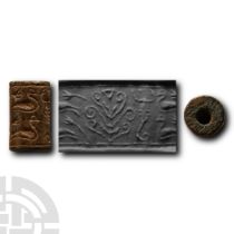 Neo-Assyrian Stone Cylinder Seal with Scorpion and Bird