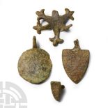 Medieval Knight's Bronze Heraldic Horse Harness Pendant and Stud Group