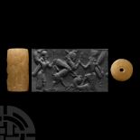 late Babylonian Stone Cylinder Seal with Contest Scene